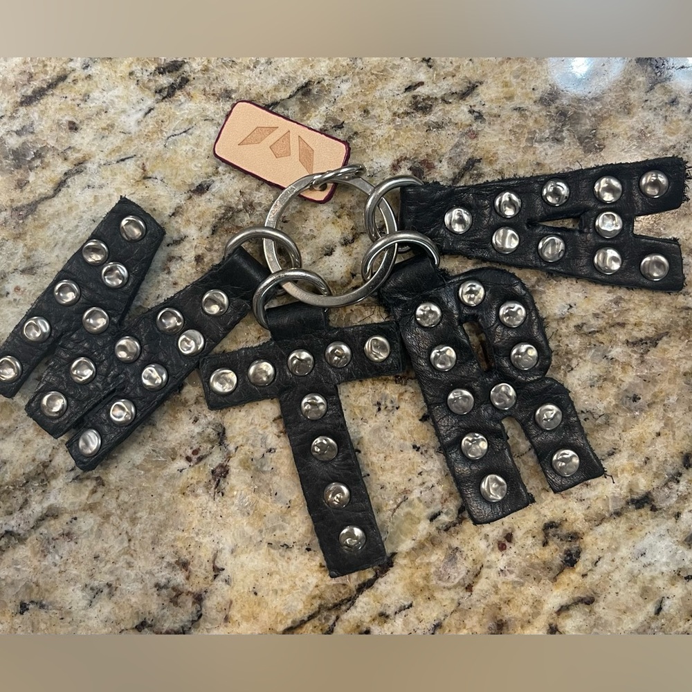 Consuela Black Leather Key chain with Studded Design